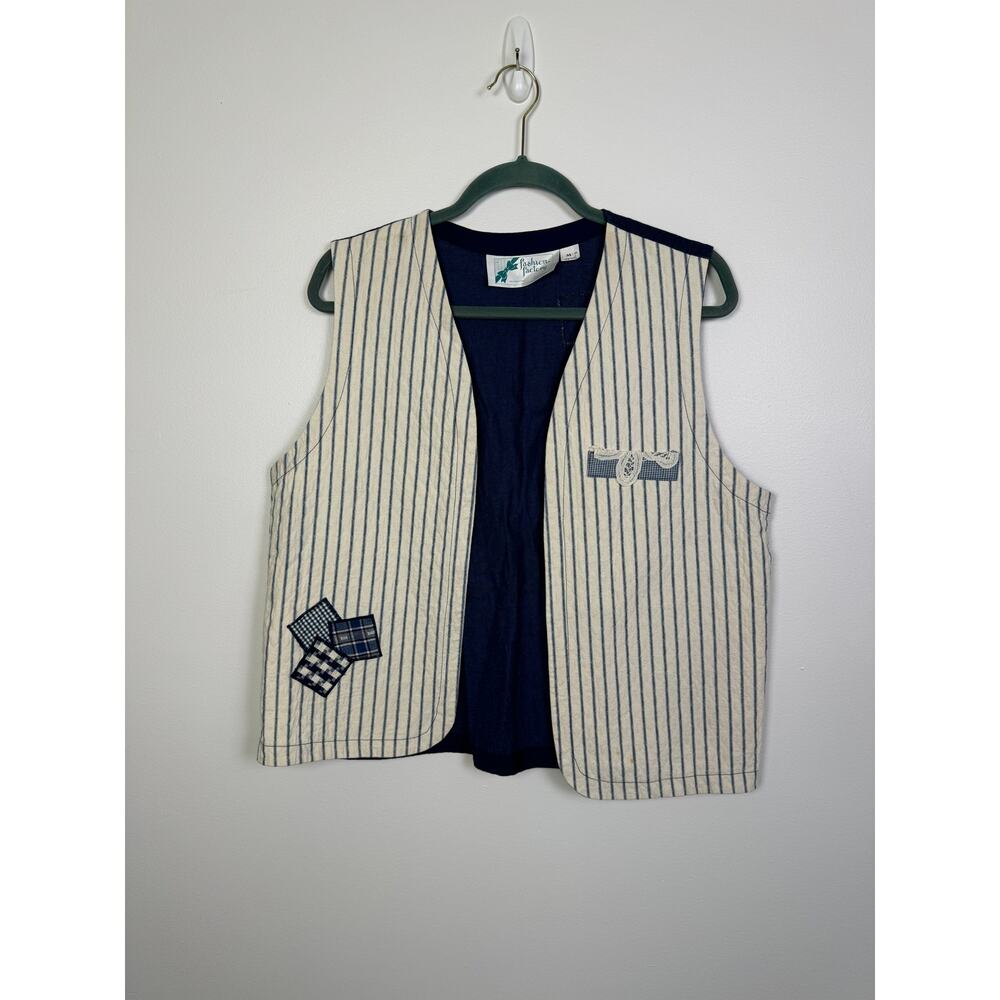 Vintage Boutique Handmade Blue Cream Striped Vest, Size M